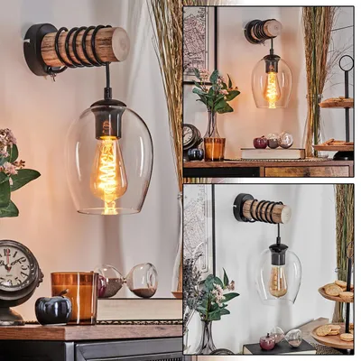 Produktbild von Usigliano Wandlampe aus Holz/Metall/Glas in Natur/Schwarz/Klar