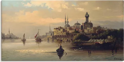 Produktbild von ARTland Leinwandbild Kauffahrtsschiffe auf Bosporus, Istanbul Größe: 150x75 cm