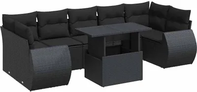 Produktbild von vidaXL 8-tlg. Garten-Sofagarnitur mit Kissen Schwarz Poly Rattan