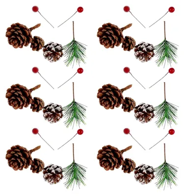 Produktbild von Set aus künstlichen Kiefernzweigen mit Kiefernnadeln, Zapfen und roten Beeren für Weihnachtsdekoration