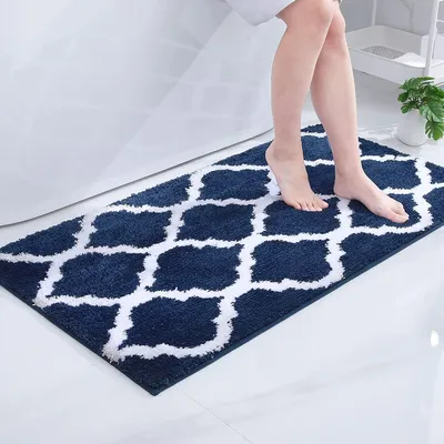 Obrázek produktu pro Omgoods - Měkká rohož do koupelny z mikrovlákna, 60 x 120 cm, omyvatelná a protiskluzová, tmavě modrá