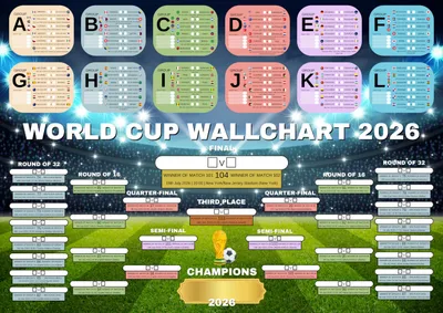 Produktbild von Fußball Wandkarte A3, Turnierplaner 2026 USA America Championship, für Fans