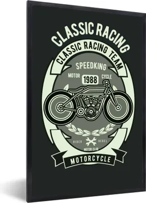 Produktbild von MuchoWow® MuchoWow® Gerahmtes Poster Motorrad - Brief - Vintage - Illustration 40x60 cm - Poster mit zchwarzem Bilderrahmen - Papierdruck - Wandbilder