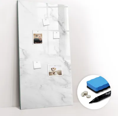 Produktbild von Magnetpinnwand Memoboard - Zubehörsatz - Schwarzer Marker + Schwamm + Magnete - 60 x 120 cm - Marmor