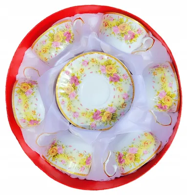 Produktbild von Thin Coffee Porcelain 6 Stücke Cup Saucer Gold Edge Flower 260ml Prez