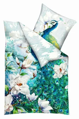 Produktbild von Kaeppel Mako Satin Digitaldruck Bettwäsche 2 tlg. 135x200cm Pfau Blau Grün