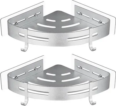 Imagen del producto de Estantería de aluminio Famanu Duschecke para montaje en pared, con 2 estantes, color plateado