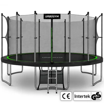 Produktbild von URBOGYM Trampolin JUMPER 16FT Gartentrampolin für Kinder Komplett-Set mit Sicherheitsnetz, Leiter, Randabdeckung, Outdoor, Grün, robust, Ø 488 cm