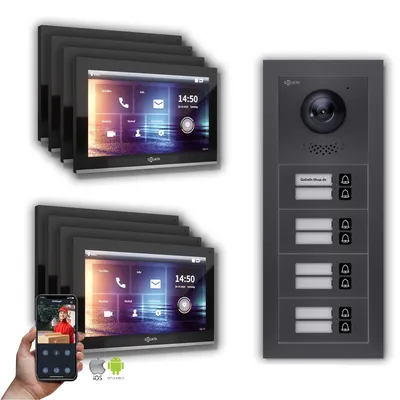Image de Goliath IP interphone vidéo 8-Fam. Handy App Anthracite : 10 pouces en noir : Boîte d'encastrement Sélection du moniteur : 10 pouces en noir Boîte de montage de la sonnette : Boîte d'encastrement