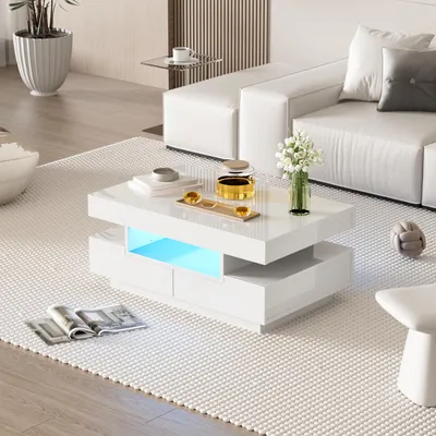 Productafbeelding van Salontafel, met LED-verlichting, 4 lades (voor- en achter), veel opbergruimte