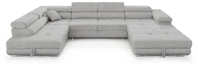 Produktbild von Wohnlandschaft Cordo U-Form XXL 345 cm Schlaffunktion 2 Bettkästen Breitcord Hellgrau Links