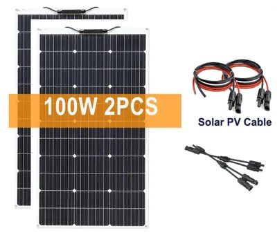 Imagen del producto de Kit de paneles solares, paneles monocristalinos flexibles de 200W con controlador solar para 12V