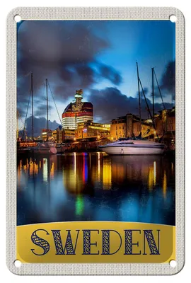 Produktbild von Blechschild Reise 12x18cm Schweden Boote Gebäude Meer Dekoration