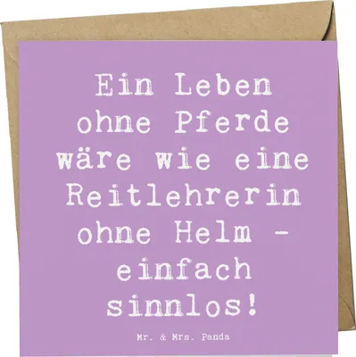 Produktbild von Mr. & Mrs. Panda Klappkarte Spruch Reitlehrerin ohne Pferd - Lavendeltraum - Geschenk, faltkarte, Reiten, Berufsprodukte, kreative Geschenke, Reitsport, Grußkarte, Berufe