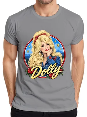 Imagen del producto de Camiseta para hombre, color gris, talla M, con la imagen de Dolly Parton, cantante de música country, leyenda, estilo western, Tennessee