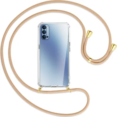 Produktbild von Handykette Backcover-Schutzhülle mit Band (Metall goldfarben) für Oppo Reno4 5G - beige