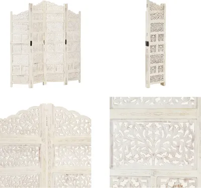 Obrázek produktu pro vidaXL 4ks ručně vyřezávaný rozdělovač pokojů bílý 160×165cm mangové masivní dřevo - rozdělovač pokojů - ručně vyřezávaný rozdělovač pokojů - rozdělovače pokojů - rozdělovače pokojů