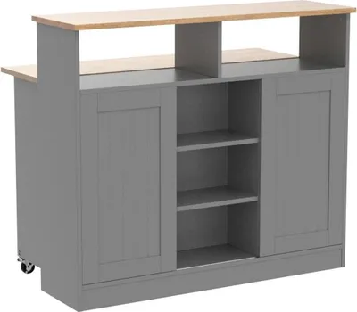 Zdjęcie produktu dla SoBuy szafka do przechowywania szafka kuchenna wyspa kuchenna wielofunkcyjna szafka kuchenna z przesuwanymi drzwiami i wysuwanym blatem 110x68x97cm