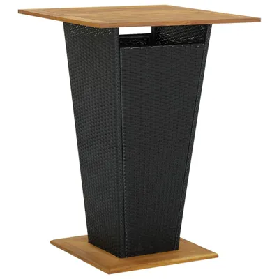 Image de vidaXL Table de bar noire 80x80x110 cm Poly rotin et bois massif acacia