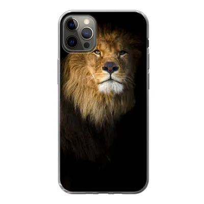 Produktbild von MuchoWow® Handyhülle Schutzhülle Hülle für iPhone 12 Pro Max Löwe - Licht - Schwarz - Porträt Silikon Softcase Handy Hülle - Hartschale