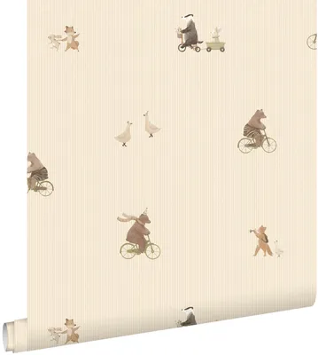 Produktbild von ESTAhome Tapete Streifen und Tiere Beige 50 x 900 cm