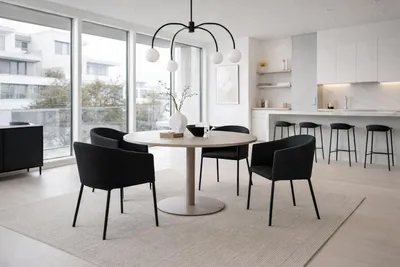 Produktbild von Esstisch LYCKE Esszimmertisch - runder Tisch ⌀110 in beige Marmor Optik