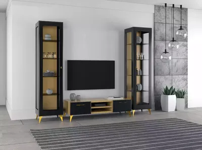 Obrázek produktu pro Tv Ständer 2х Vitrine Wohnwand Luxus Set 3tlg. Wohnzimmer Holz 3tlg.
