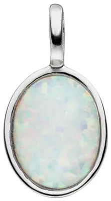 Produktbild von Anhänger aus 925 Silber rhodiniert mit Opal-Imitation oval mit Schimmer Damen
