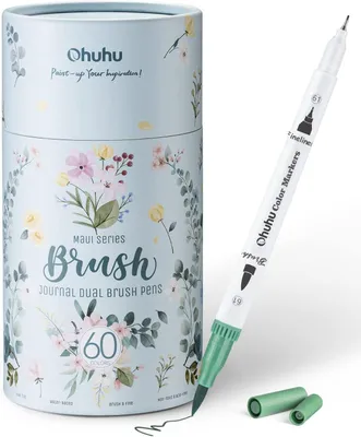 Image de Stylos feutres Ohuhu, ensemble de 60 pièces, pinceaux et feutres fins, à base d'eau, pour le coloriage