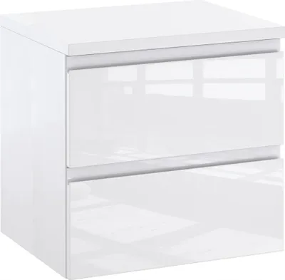 Produktbild von Furni Badunterschrank 50 cm mit Waschtischplatte – Weiß Hochglanz Vormontiert, Waschbeckenunterschrank für Aufsatzwaschbecken