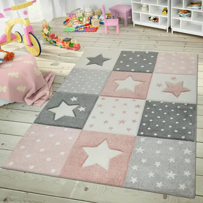 Produktbild von TT Home Kinderzimmer Teppich 3D Optik Konturenschnitt Geometrisches Karo Muster Pink Größe 133 cm Quadrat