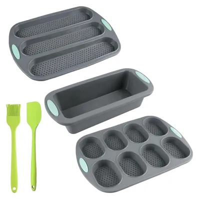 Produktbild von 3-teiliges Silikon Baguette Backform Set mit Teigschaber & Backpinsel
