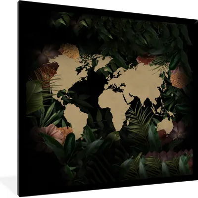 Produktbild von MuchoWow® MuchoWow® Gerahmtes Poster Weltkarte - Blumen - Beige 40x40 cm - Poster mit zchwarzem Bilderrahmen - Mit Rahmen - Wanddekoration Schlafzimmer