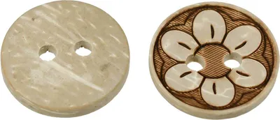 Produktbild von 10 Holzknöpfe 1,5 cm, 2-Loch, Motiv Kokos Blume Blüte, braun