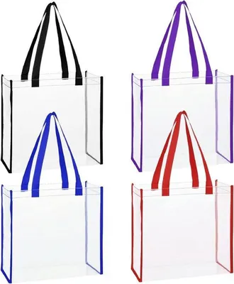 Image de Sac en plastique translucide 4 en 1 - Sac de plage, sac à main, sac à bandoulière - Idéal pour les courses, l'école et les concerts - 255 x 255 x 9 cm