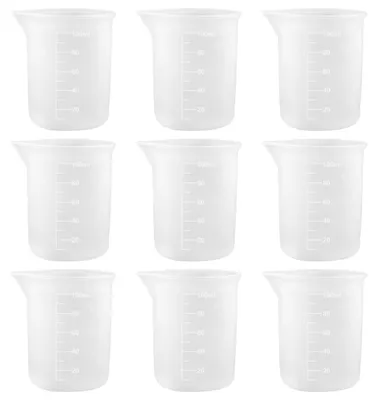 Obrázek produktu pro 9 silikonových odměrných kelímků o objemu 100 ml s měřítkem, vhodné pro epoxidovou pryskyřici a modelářství