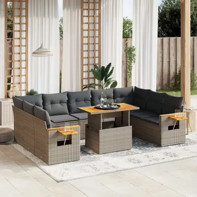 Produktbild von Möbel 11-tlg. Garten-Sofagarnitur mit Kissen Grau Poly Rattan - Sitzgruppe 3273692