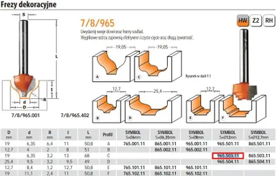 Zdjęcie produktu dla Cmt Frez Dekoracyjny Hm D=19 D=6,35 R=3,2 I=13 S=12