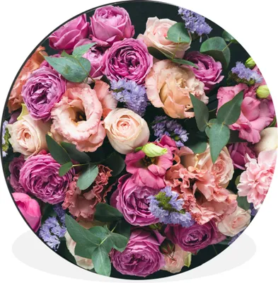 Produktbild von MuchoWow® Aluminium Wandkreis Blumen - Pastell - Rosa Ø 60 cm Wanddeko Modern Wohnzimmer - Wand Kreis - Wandbild - Schlafzimmer - Aluminium Bild - Kinderzimmer - Wohnzimmer Dekoration - Wandschmuck