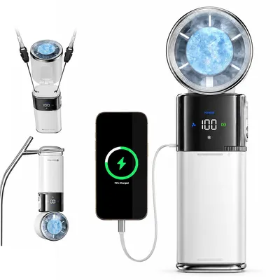 Produktbild von Handventilator mit Kühlfunktion, Turbo Mini Ventilator 6000mAh wiederaufladbar, 100 Stufen, LED Display & USB-C für Reisen