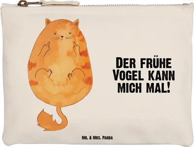 Produktbild von Mr. & Mrs. Panda Kulturbeutel Katze Frühaufsteher Größe M - Weiß - Geschenk, Mittelfinger, Katzen, Verschlafen, Kaffee, Tiger, Genervt, Schlampermäppchen, Federtasche