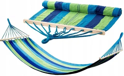 Obrázok produktu pre Verk Hamaka hojdacia sieť drevo 200 x 80 cm modré pruhy