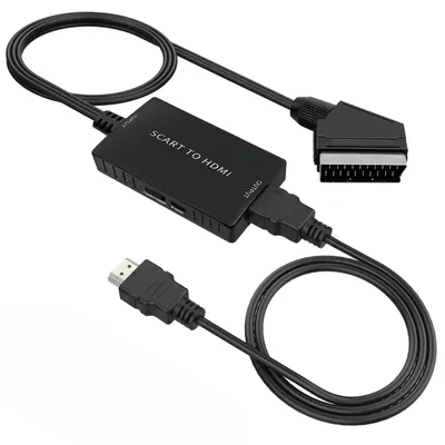Produktbild von Scart auf HDMI Adapter Video Audio Wandler HD 1080P, Konverter mit HDMI Kabel in schwarz, passend für HDTV STB VHS Xbox PS3 Sky DVD Blu-ray usw