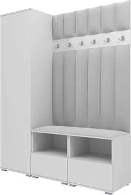 Produktbild von Garderoben-Set Nela II LUX, gepolsterte Garderobe 150 cm mit Doppel-Sitzbank, Wandpaneelen und Stauraum (Farbe: Weiß + Trinity 32)