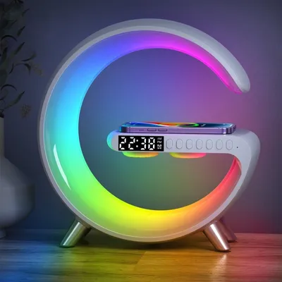Zdjęcie produktu dla N69-1 Inteligentny głośnik Bluetooth z bezprzewodowym ładowaniem i budzikiem i światłem otoczenia, bez APP (biały)