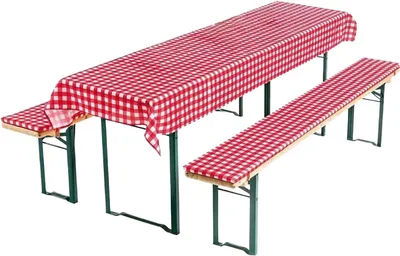 Produktbild von Bierbankauflagen-Set, Auflage Tischdecke 3-teilig Farbwahl, Farbe:Rot/Weiß