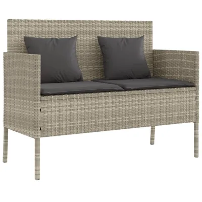 Produktbild von Gartenbank mit Kissen Hellgrau Poly Rattan