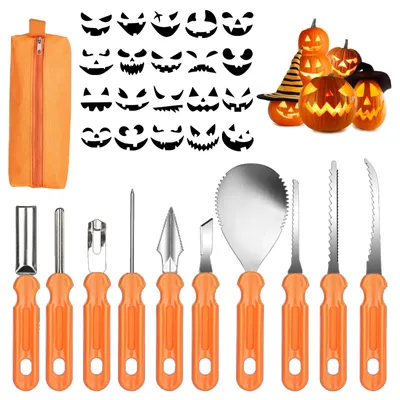 Immagine prodotto di Solidchoice - Set per intagliare le zucche, composto da 10 pezzi e 20 modelli