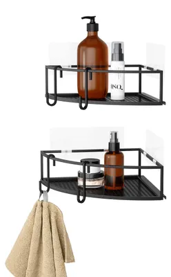Obrázek produktu pro Sprchová polička bez vrtání - Samolepicí - Sada 2 ks - Černá - Do sprchy a koupelny