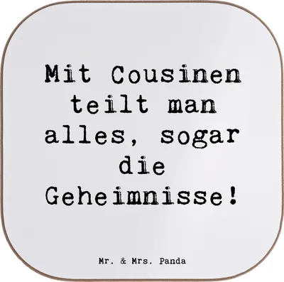 Produktbild von Mr. & Mrs. Panda Untersetzer für Gläser Spruch Cousine Geheimnisse - Weiß - Geschenk, Familienbande, Coaster, handgemacht, Holzuntersetzer, Bindung, Getränkeuntersetzer